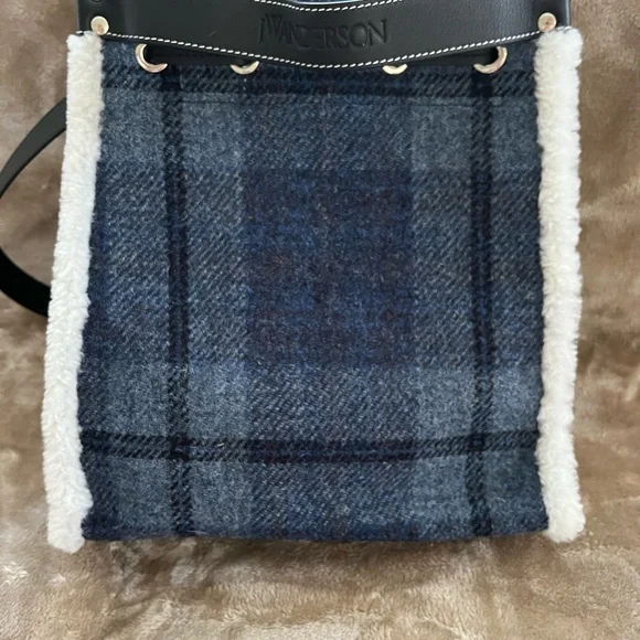 JW Anderson Harris Tweed Blue Plaid Women's Shoulder Bag - Picture 2 of 12